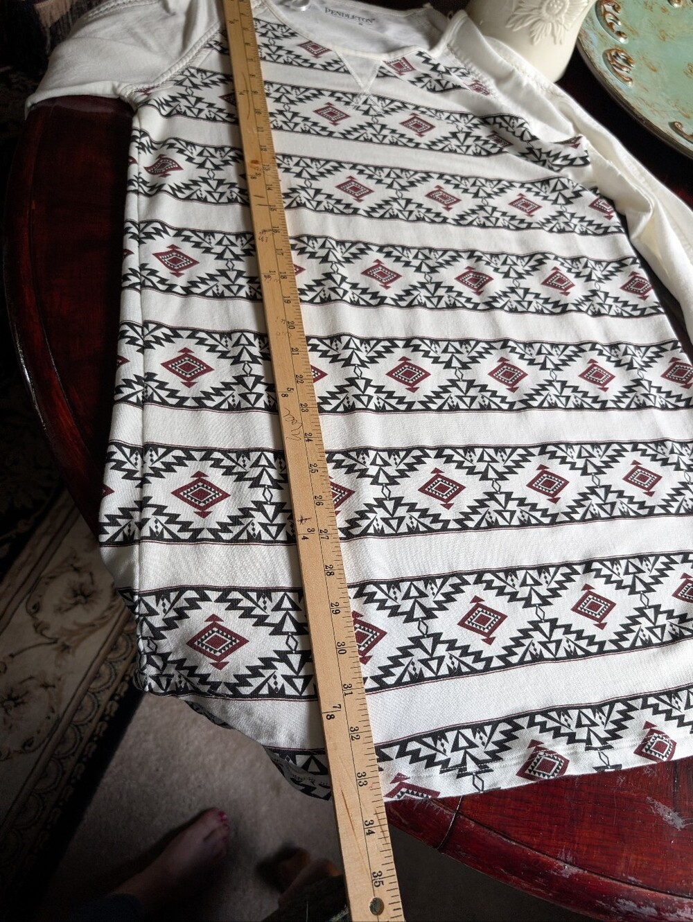 Pendleton Cream Long-Sleeve Dress with Black and Burgundy Aztec Stripe - Picture 5 of 7
